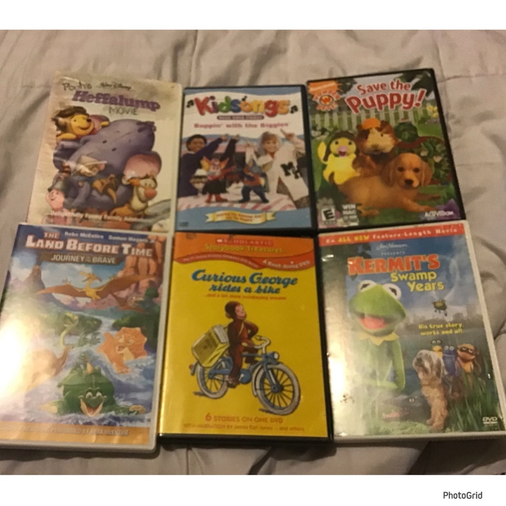 Lot of 6 children dvd movies curious George, Kermit, Winnie the Pooh, etc